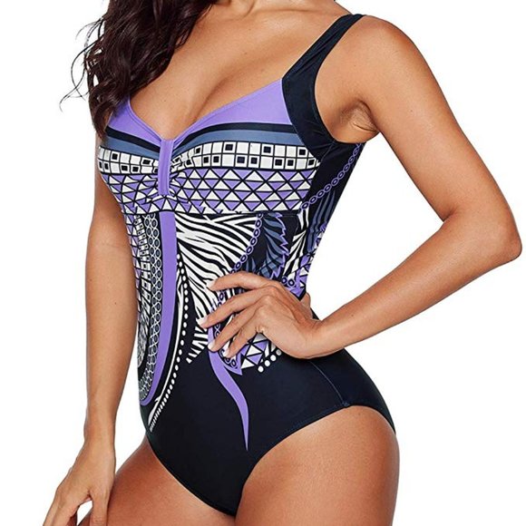 One Piece Bikini Swimsuits for Women Print Retro - Picture 7 of 8